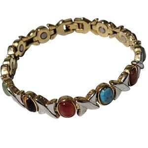 Vintage Gemstone Bracelet Gold Tone Multi Color Stones Minimalist Jewelry Women